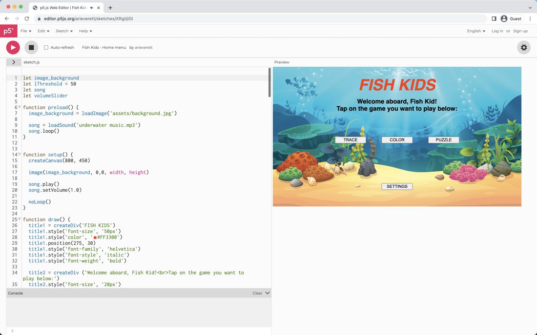 Screenshot of the Fish Kids app